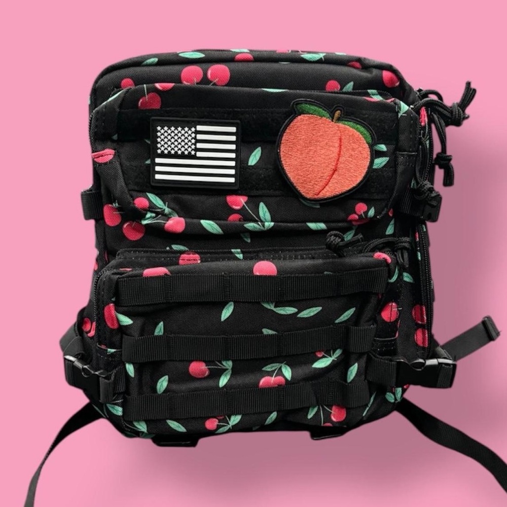 Cherry Patterned Black backpack